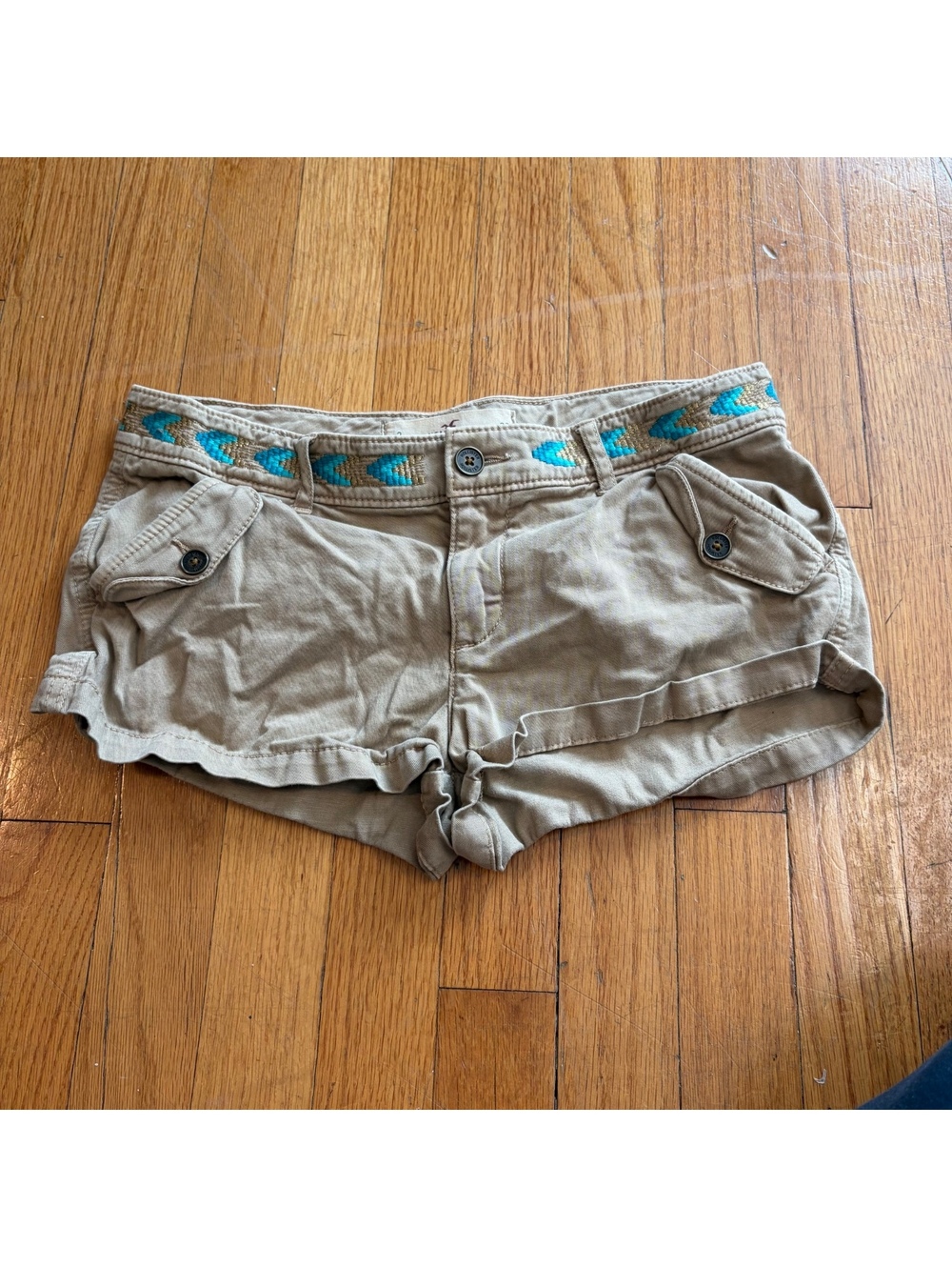 Vintage Y2K hollister low rise mini cargo shorts with teal details
